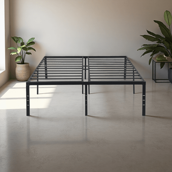 King Size Platform Bed Frame, 14 Inch Heavy Duty Metal Bed with Underbed Storage, Folding Design & Steel Slats, No Box Spring Needed, Easy Assembly (Black)