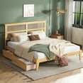thumbnail image 1 of King Size Platform Bed Frame with 2 Underbed Storage Drawers, Solid Wood and Rattan Headboard, Sturdy Slats Support, No Box Spring Required, Space Saving Bedroom Solution, 1 of 7