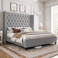 King Size Platform Bed Frame 61.4 Inch Handmade Headboard Velvet High