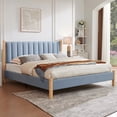 thumbnail image 1 of King Size Platform Bed Frame with Linen Upholstered Headboard, Strong Metal & Wooden Slats Support, Heavy Duty Feet, No Box Spring Needed/Noise-Free/Easy Assembly, Eco Friendly Packaging, Light Blue, 1 of 6