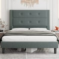 King Size Platform Bed Frame with Nailhead Trims Tufted Headboard