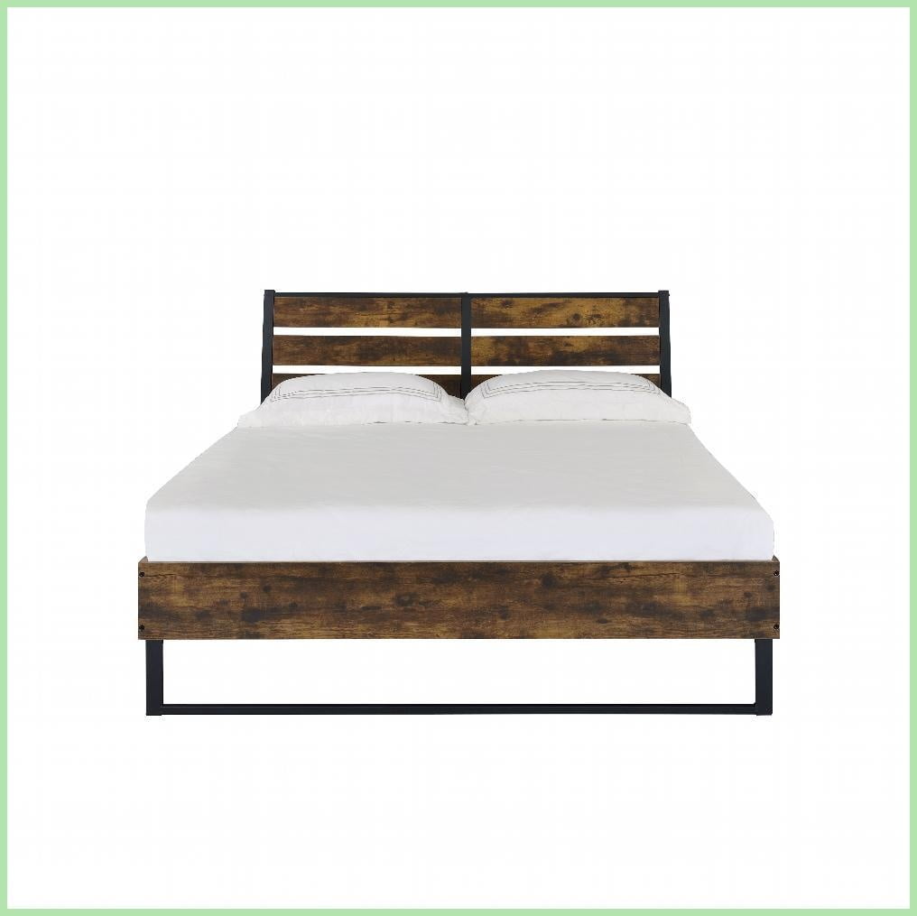 King Size Platform Bed Frame – Rustic Oak & Black Finish, No Box Spring Needed, Composite Wood & Metal, Master Bedroom Centerpiece