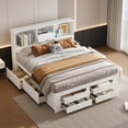 thumbnail image 1 of King Size Platform Bed Frame with Storage, White, Solid Wood & 8 Drawers - Bedroom Furniture. Includes Headboard, Slats, Easy Assembly, No Box Spring Needed, 1 of 20