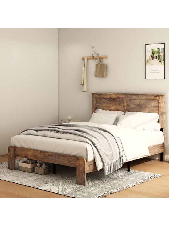 King Size Platform Bed Frame, Wood & Metal Frame with Under Bed Storage, Noise Free Design, No Box Spring Needed, Easy Assembly, Industrial Dark Brown