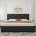 thumbnail image 1 of King Size Platform Bed Frame with 4 Storage Drawers, Adjustable Tufted Headboard, No Box Spring, Black Linen, 1 of 8