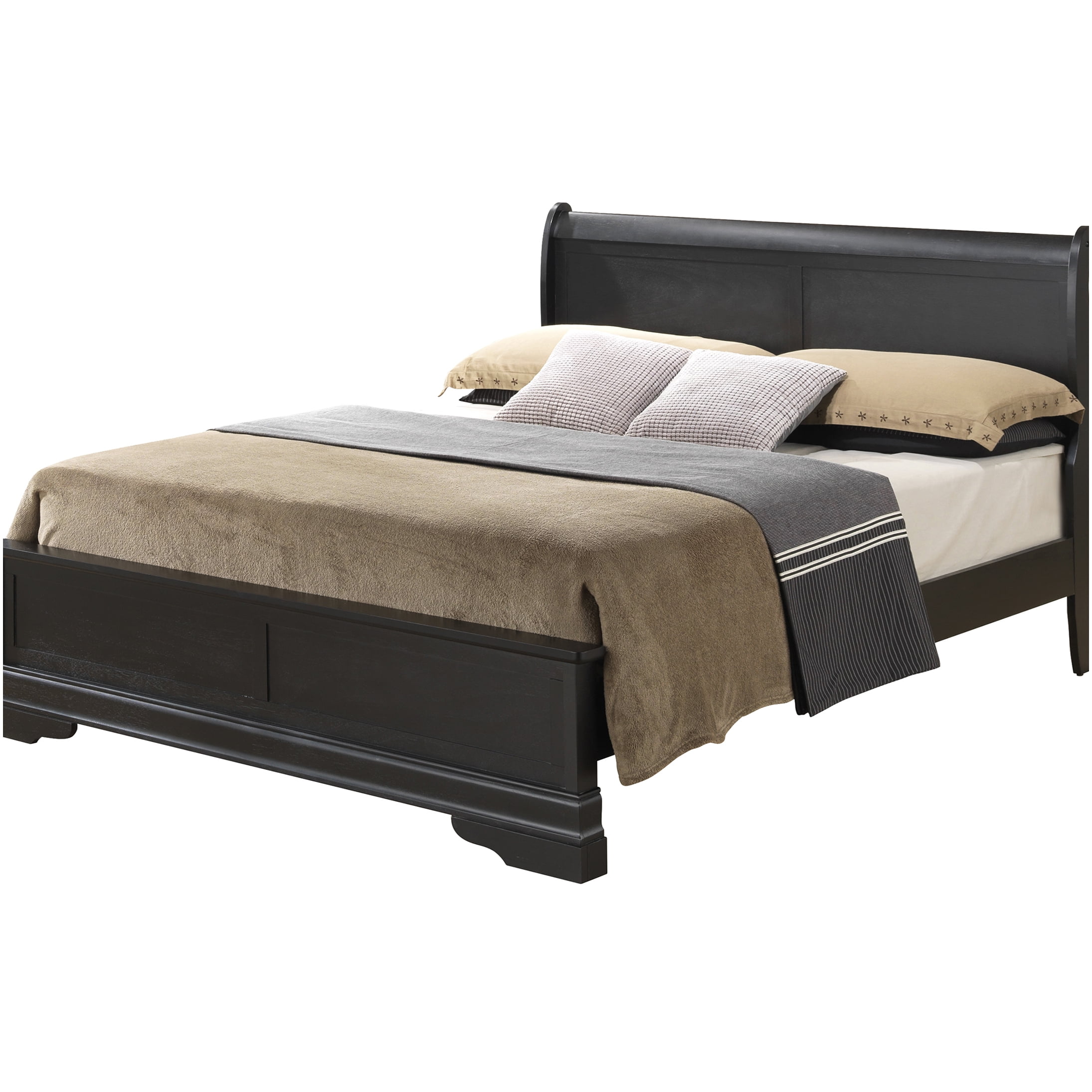 King Size Platform Bed Frame with Storage, Black Traditional Bed with Strong Support & No Box Spring Needed