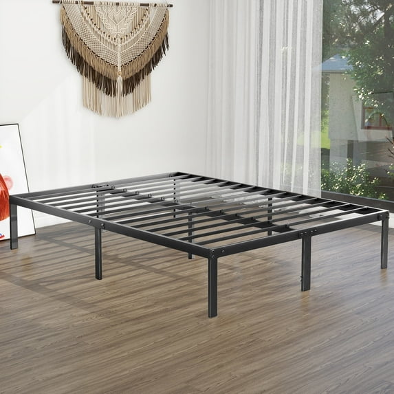 King Size Platform , Black Heavy Duty Metal Bed Frame with Under Bed Storage Space