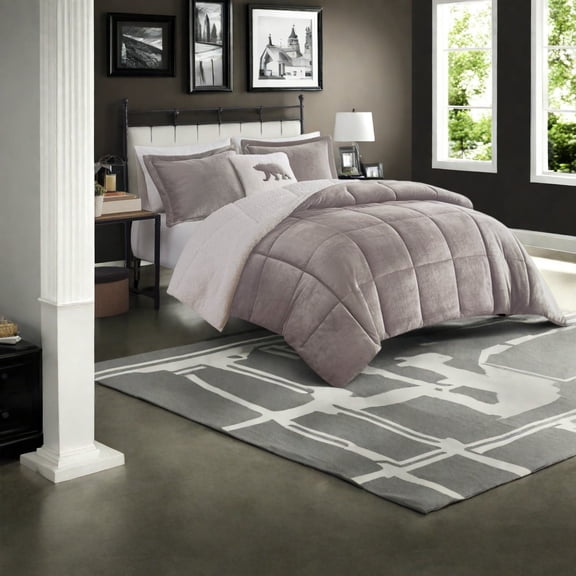 King Size Plush to Sherpa Bedding Set Hypoallergenic Comforter with Cozy Cabin Style
