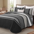 thumbnail image 1 of King Size Quilt Set Boho, Soft 3 Pieces Striped Fall Bedspreads Dark Grey Quilts Bedding Sets Boho Lightweight Quilted Coverlets Set Black for Men Bed 110"x90", 1 of 7