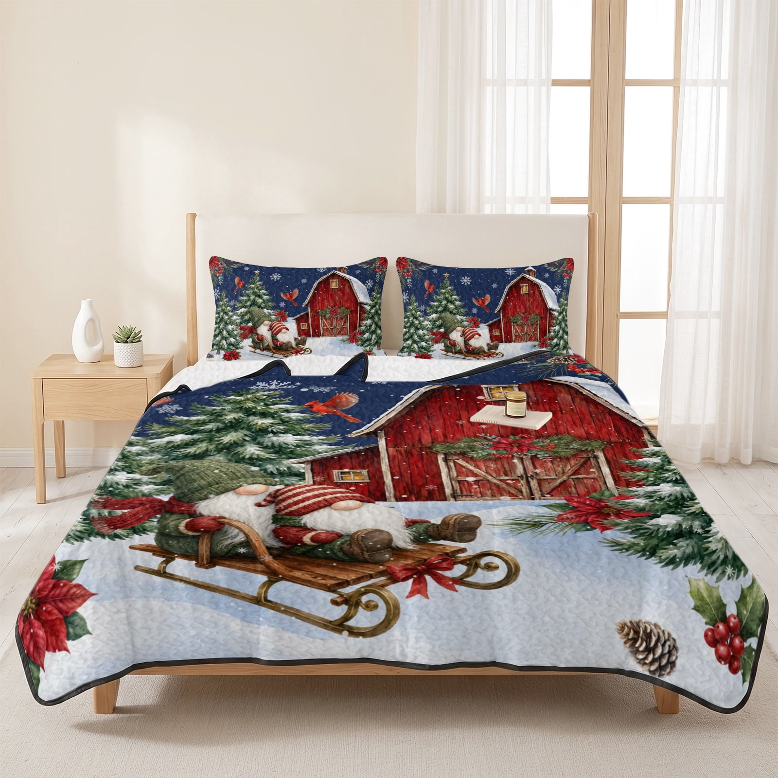 King Size Quilt Set,Christmas Tree Dwarf Farm Barn Lightweight ...