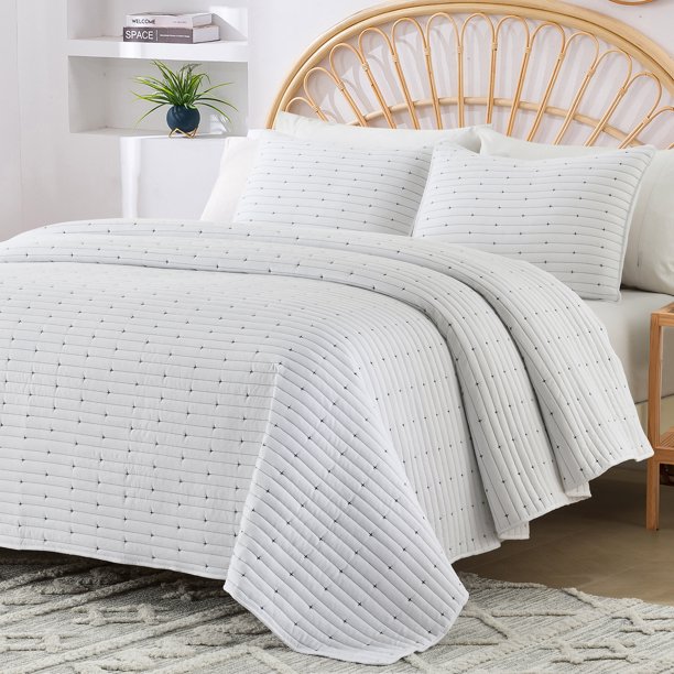 King Size Quilt Set, GREAGLE Velvet Soft Lightweight King Bedding Set