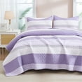 thumbnail image 1 of King Size Quilt Set Lavender, 3 Pieces Purple Ultra Soft Lightweight Bedspreads & Coverlets Set, Patchwork Striped Quilted Bedding Sets for All Seasons (1 Quilt, 2 Pillow Shams), 1 of 8