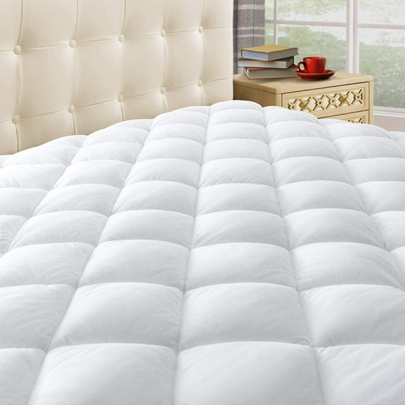 King Size Quilted Mattress Protector Cover with 8-21 Inch Deep Pocket, Cooling Pillowtop Topper for Temperature Control, White