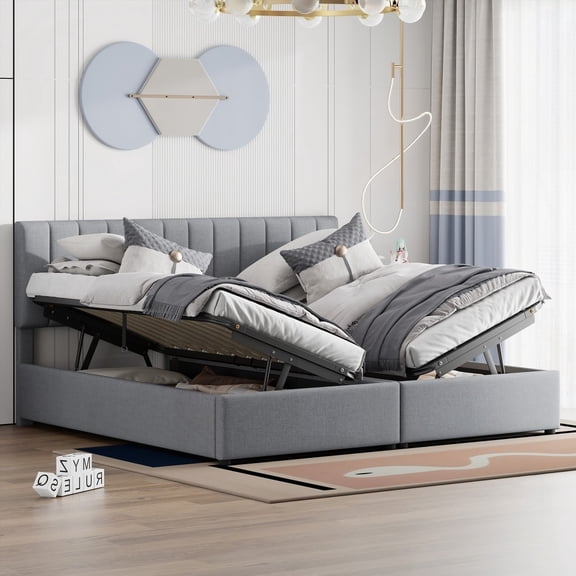 King Size Restonic Bed with Hydraulic Storage, Gray