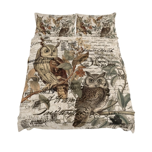 King Size Retro Animal Print Sheet Sets Rustic Owl Envelope Pattern Linen Soft Breathable Microfiber Bed Sheets Deep Pockets 4 Piece Bed Sheets Set, 1 Fitted Sheet, 1 Flat Sheet & 2 Pillowcases