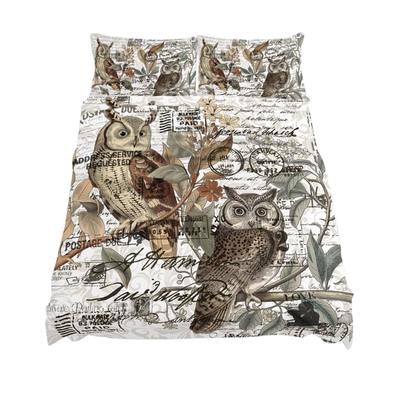 King Size Retro Animal Print Sheet Sets Rustic Owl Envelope Pattern Soft Breathable Microfiber Bed Sheets Deep Pockets 4 Piece Bed Sheets Set, 1 Fitted Sheet, 1 Flat Sheet & 2 Pillowcases