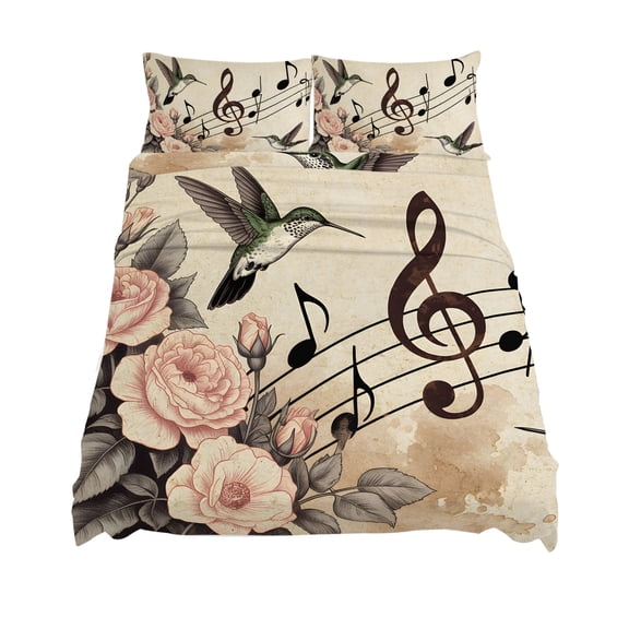 King Size Retro Honey Birds Sheet Sets Pink Roses Music Musical Not Animals Soft Breathable Microfiber Bed Sheets Deep Pockets 4 Piece Bed Sheets Set, 1 Fitted Sheet, 1 Flat Sheet & 2 Pillowcases