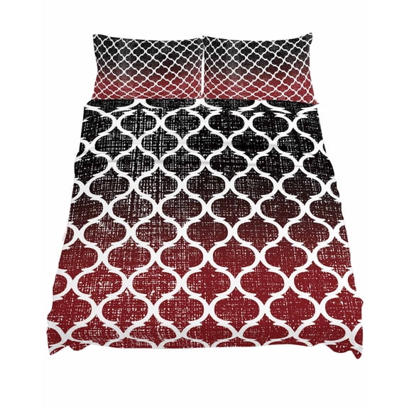 King Size Retro Moroccan Sheet Sets Trellis Red Black Ombre Abstract Geometric Soft Breathable Microfiber Bed Sheets Deep Pockets 4 Piece Bed Sheets Set, 1 Fitted Sheet, 1 Flat Sheet & 2 Pillowcases