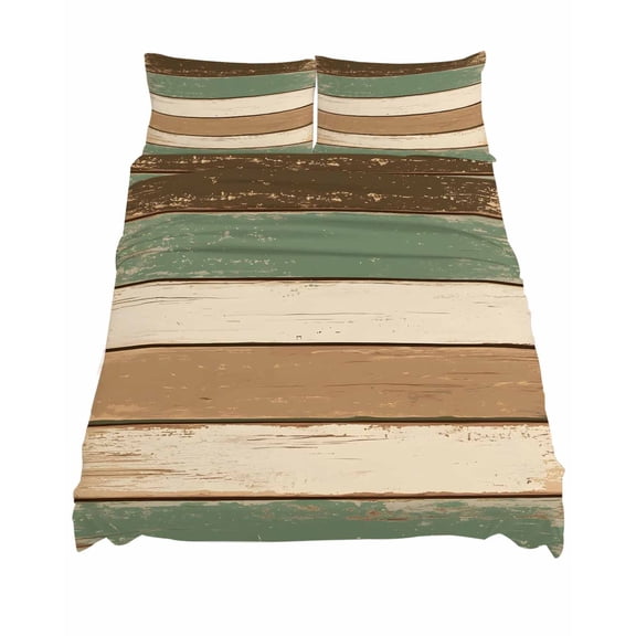 King Size Retro Sheet Sets Brown Green Stripe Antique Wood Background Soft Breathable Microfiber Bed Sheets Deep Pockets 4 Piece Bed Sheets Set, 1 Fitted Sheet, 1 Flat Sheet & 2 Pillowcases