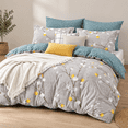 King Size Reversible Duvet Cover Set Grey Branch Pattern with Yellow ...