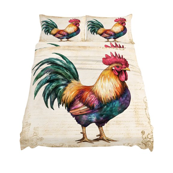 King Size Rooster Sheet Sets Farm Chicken Rustic Animal Soft Breathable Microfiber Bed Sheets Deep Pockets 4 Piece Bed Sheets Set, 1 Fitted Sheet, 1 Flat Sheet & 2 Pillowcases