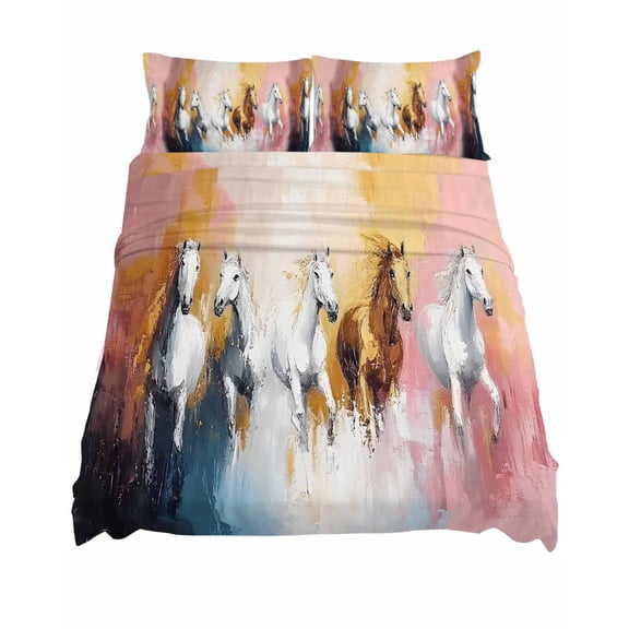 King Size Running Horses Sheet Sets Animal Abstract Horse Soft Breathable Microfiber Bed Sheets Deep Pockets 4 Piece Bed Sheets Set, 1 Fitted Sheet, 1 Flat Sheet & 2 Pillowcases