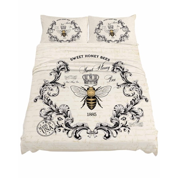 King Size SWEET HONEY BEES Sheet Sets Bees Farmhouse Retro Texture Soft Breathable Microfiber Bed Sheets Deep Pockets 4 Piece Bed Sheets Set, 1 Fitted Sheet, 1 Flat Sheet & 2 Pillowcases