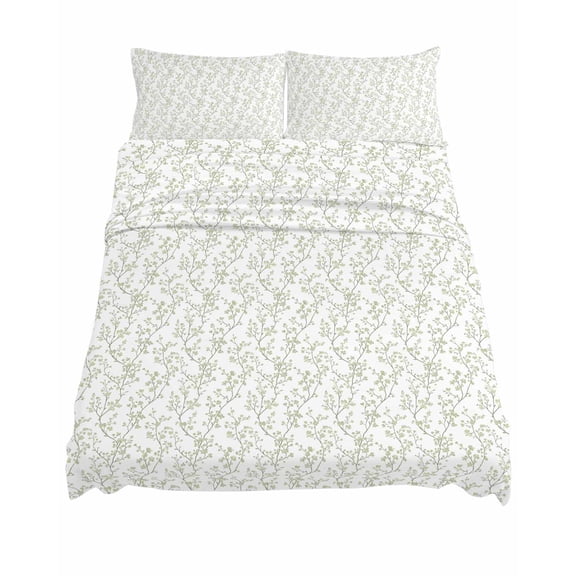 King Size Sage Green Flowers Sheet Sets Branches Plants Soft Breathable Microfiber Bed Sheets Deep Pockets 4 Piece Bed Sheets Set, 1 Fitted Sheet, 1 Flat Sheet & 2 Pillowcases