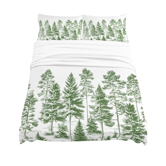 King Size Sage Green Tree Sheet Sets Pine Trees Forest Plants Soft Breathable Microfiber Bed Sheets Deep Pockets 4 Piece Bed Sheets Set, 1 Fitted Sheet, 1 Flat Sheet & 2 Pillowcases