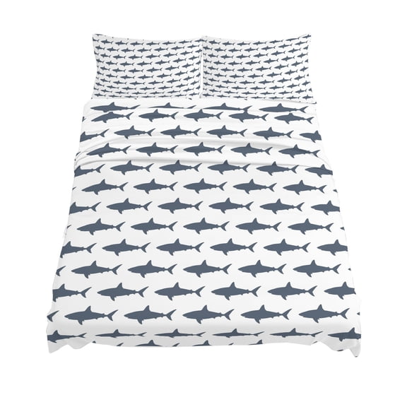 King Size Sharks Sheet Sets Cartoon Animals Texture Modern Style Soft Breathable Microfiber Bed Sheets Deep Pockets 4 Piece Bed Sheets Set, 1 Fitted Sheet, 1 Flat Sheet & 2 Pillowcases