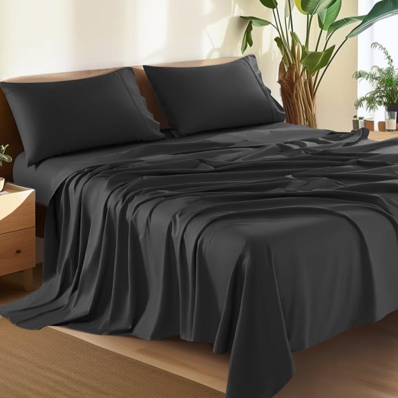 King Size Sheet Set - Breathable & Cooling Bed Sheets - Soft 1800 Thread Count Microfiber Hotel Sheets - Comfy Bedding 16 Inch Deep Pockets & Easy Fit - 4 Piece (Black, King)
