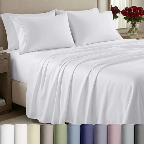King Size Sheets Set - 1000 Thread Count Sateen, Thick and Natural 100% Cotton King Bed Sheets, Deep Pockets, Durable Bedding Set - White