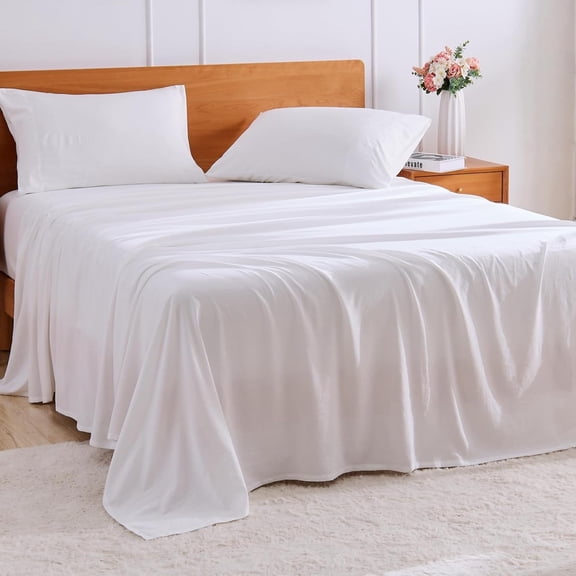 King Size Sheets Set 4 Pcs 10-16 Inch Deep Pocket Non-Slip Elastic Corners Washed Brushed Microfiber Polyester Cream White