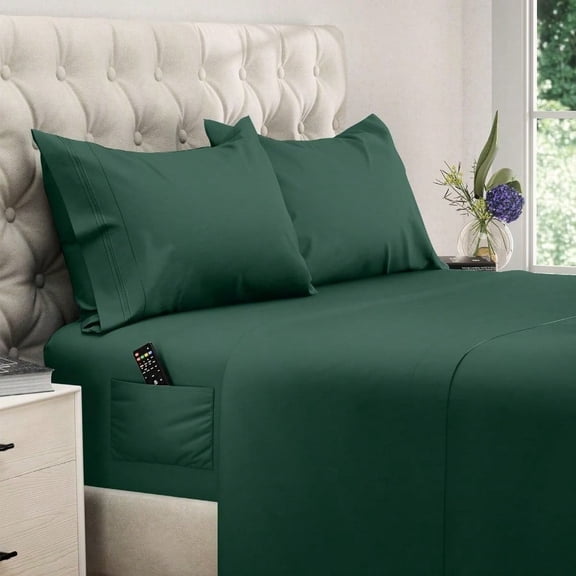 King Size Sheets Set 4 pcs Cooling Sheets up to 21 Deep Pocket King Sheet Set Hotel Luxury Sheets Pillowcases erior Softn 100 Microfiber with Side Pocket - Emerald Green