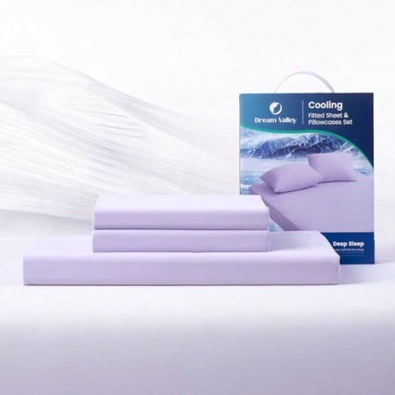 King Size Sheets Set Cooling Fitted Sheet with 2 Pillowcase-3 PCS with No Flat Sheet Q-Max > 0.4 Aerocool Cooling for Night Sweats Hot Sleepers deep Pocket up to 15 Lavender Fog