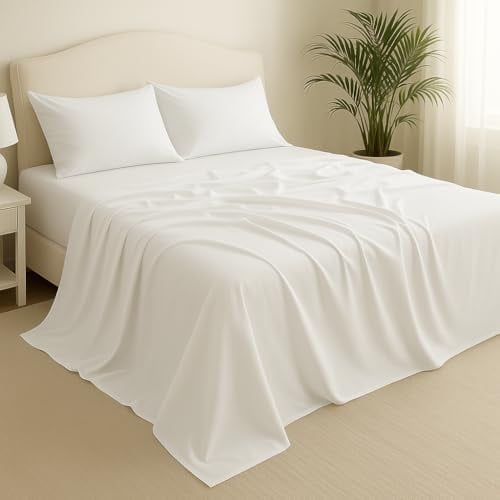 King Size Sheets Set-Cooling & Silky Soft Bed Sheets Made from 100% Bamboo Viscose, Includes Pillowcases, Flat Sheet & Deep Pocket Fitted Sheet, Luxury Bedding for Hot Sleepers, Wrinkle-Free