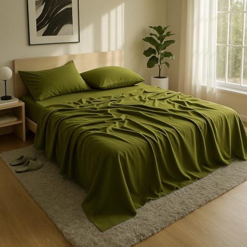 King Size Sheets Set-Cooling & Silky Soft Bed Sheets Made from 100% Bamboo Viscose, Includes Pillowcases, Flat Sheet & Deep Pocket Fitted Sheet, Luxury Bedding for Hot Sleepers, Wrinkle-Free