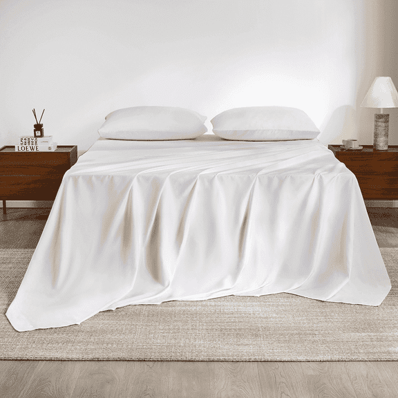 King Size Sheets Set,Z-hom 4 Piece Cooling Sheets 14” Deep Pocket & Pillowcase Sets Soft Microfiber Luxury Bedding Fitted Water Washed,White