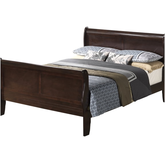 King Size Sleigh Bed Frame, Cappuccino Finish Platform Bed with Wood Trim, No Box Spring Needed, Easy Assembly