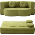 thumbnail image 1 of King Size Sofa Bed, 76 Inch Convertible Futon Boneless Couch, 2-in-1 Loveseat Sleeper Sofa with 2 Pillow, Modern Velvet Fabric Floor Couch Bed for Living Room, No Assembly Required (Green), 1 of 17