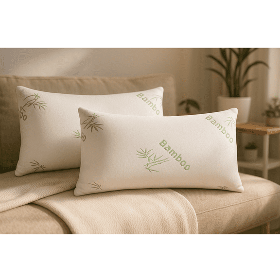 King Size Soft Plush Bamboo Memory Foam Support Pillow (Set Of 2)
