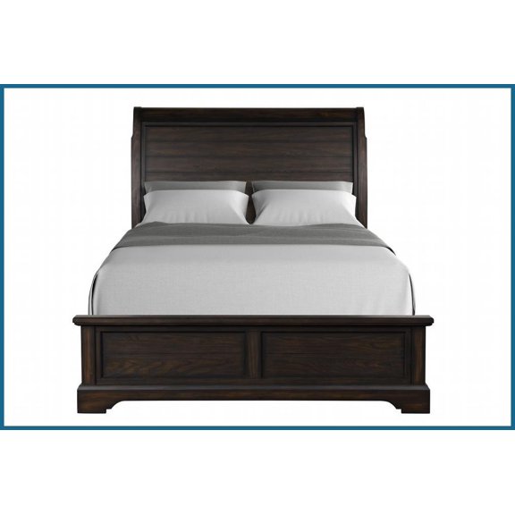 King Size Solid Pine & Elm Veneer Traditional Sleigh Bed Frame Mahogany Finish for Master Bedroom