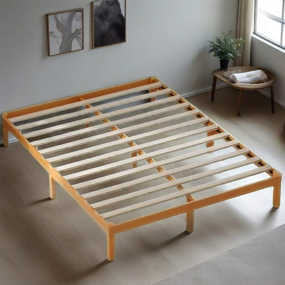King Size Solid Wood Bed Frame, Bed Base with Wood Slat Support, No Box Spring Needed