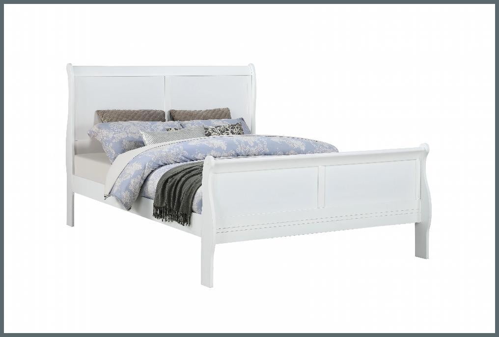 King Size Solid Wood Panel Sleigh Bed Frame - Low-Profile White Finish for Master Bedroom