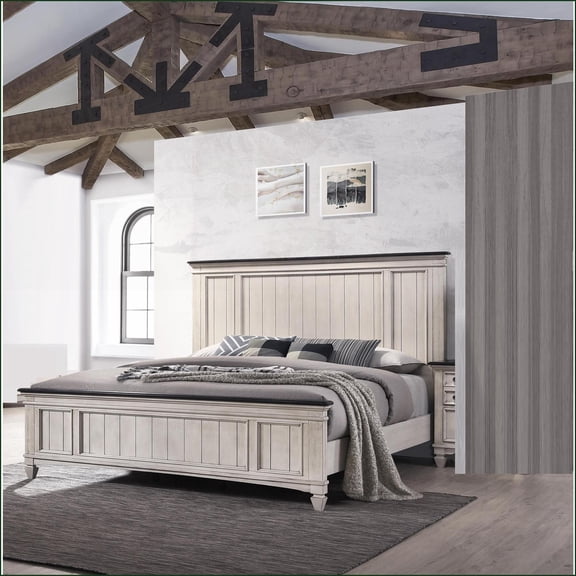 King Size Solid Wood Rustic Cottage Bed with Built-in Bench Footboard Brown Finish for Master Bedroom