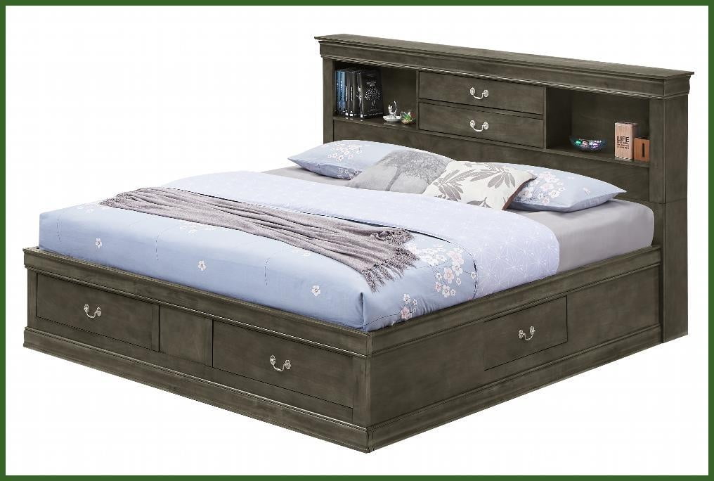 King Size Solid Wood Storage Bed Frame - Gray Traditional Design Perfect for Master Bedrooms