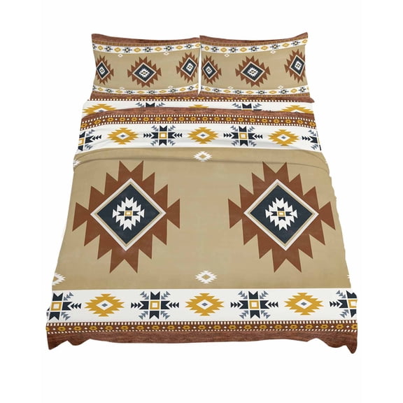 King Size Southwest Geometric Sheet Sets Bohemian Tribal Style Khaki Soft Breathable Microfiber Bed Sheets Deep Pockets 4 Piece Bed Sheets Set, 1 Fitted Sheet, 1 Flat Sheet & 2 Pillowcases