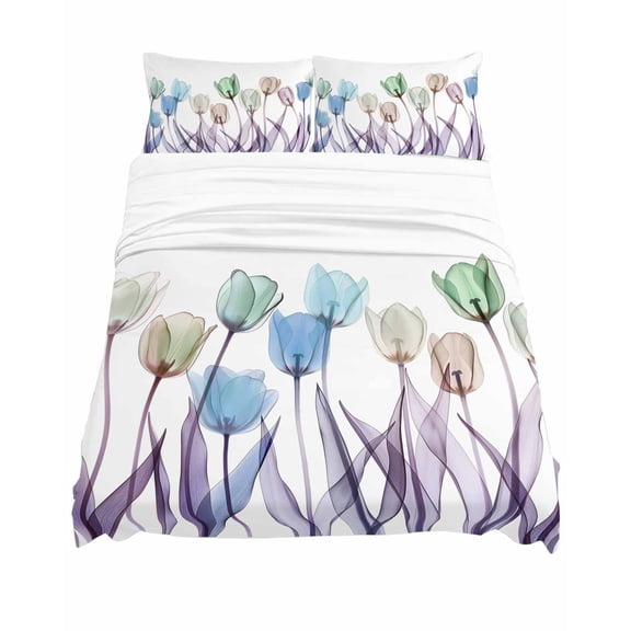 King Size Spring Floral Sheet Sets Watercolor Purple Tulip Flowers Pattern Soft Breathable Microfiber Bed Sheets Deep Pockets 4 Piece Bed Sheets Set, 1 Fitted Sheet, 1 Flat Sheet & 2 Pillowcases