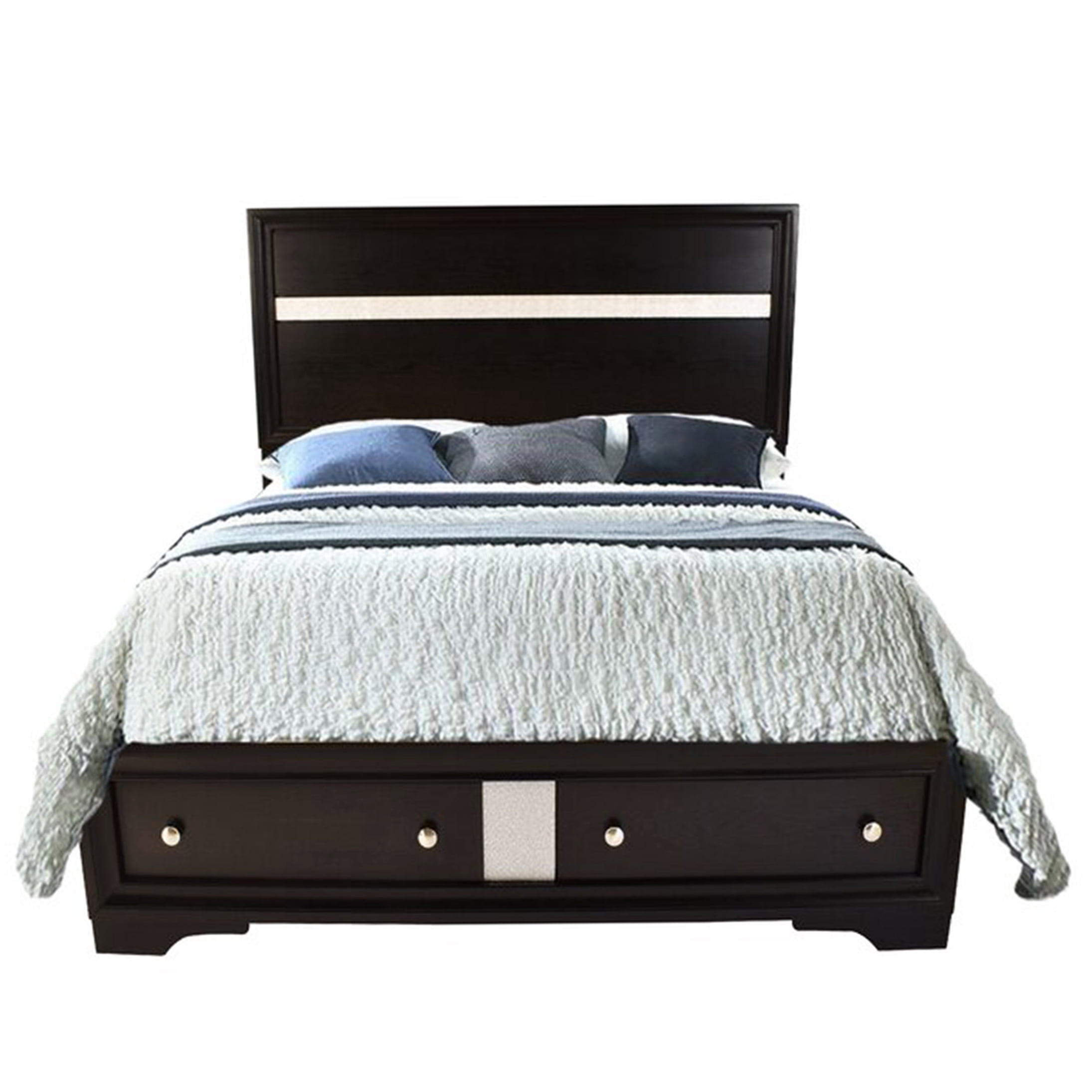 King Size Storage Bed Frame with Headboard and 2 Drawers, Black Wood Platform Bed for Master Bedroom, Sturdy Mattress Foundation with Built-in Storage Drawers