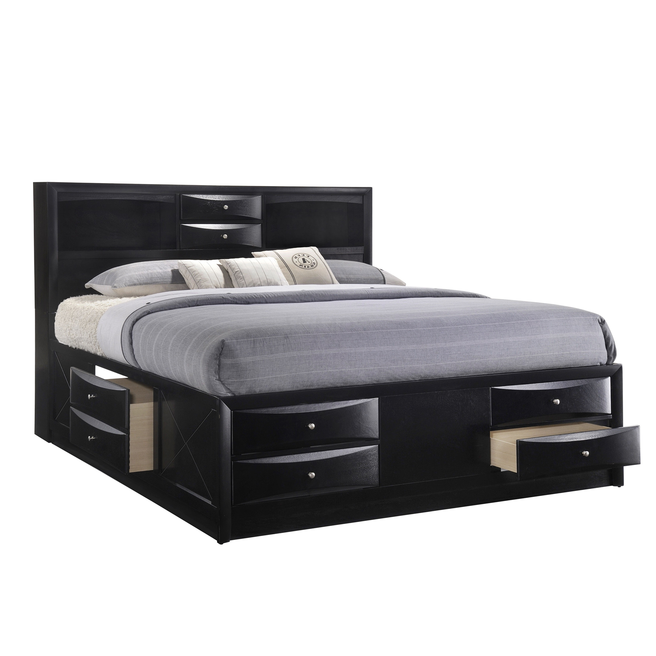 King Size Storage Bed Frame with Bookcase Headboard, 12 Drawers ...